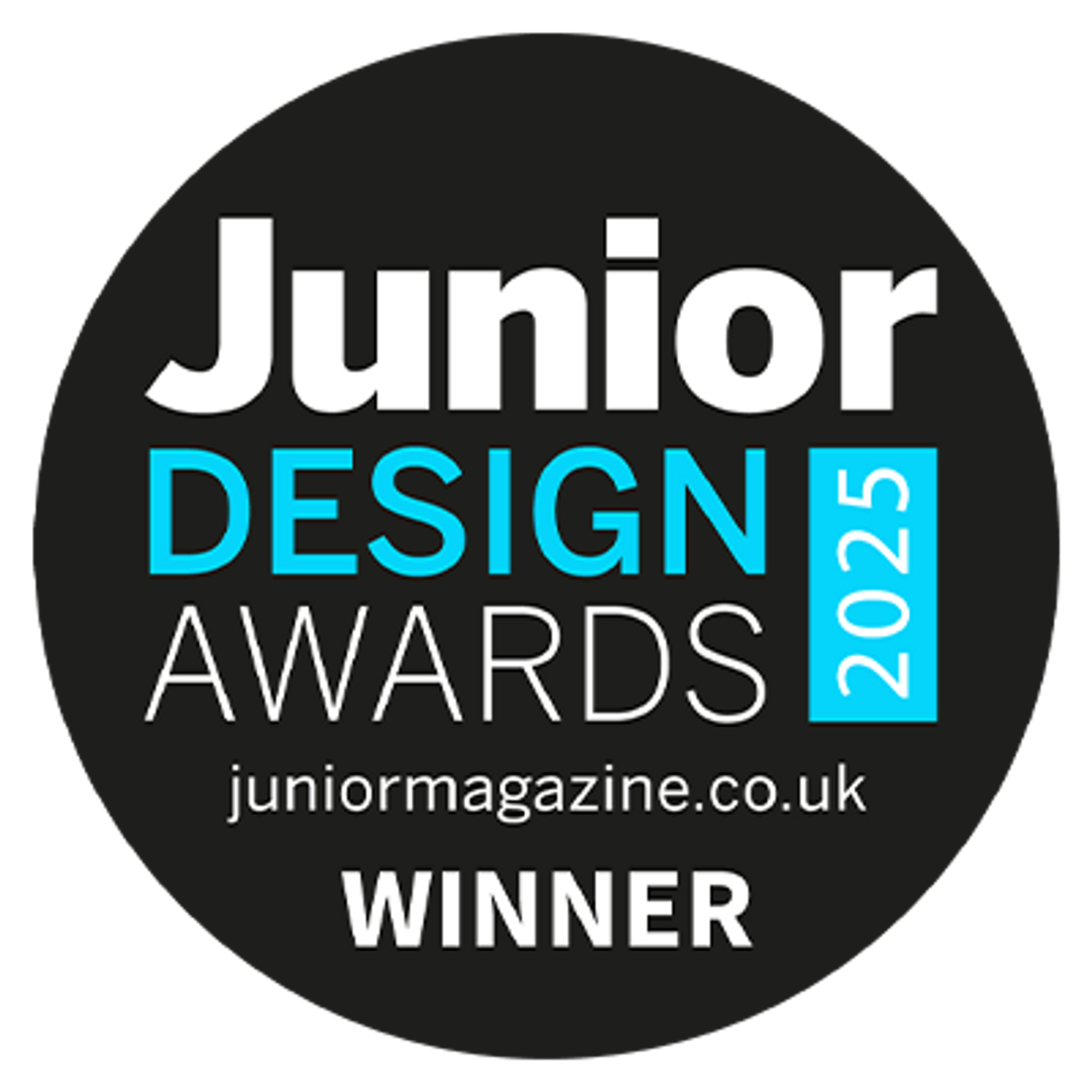Junior Design Awards 2025 Winner badge from juniormagazine.co.uk.