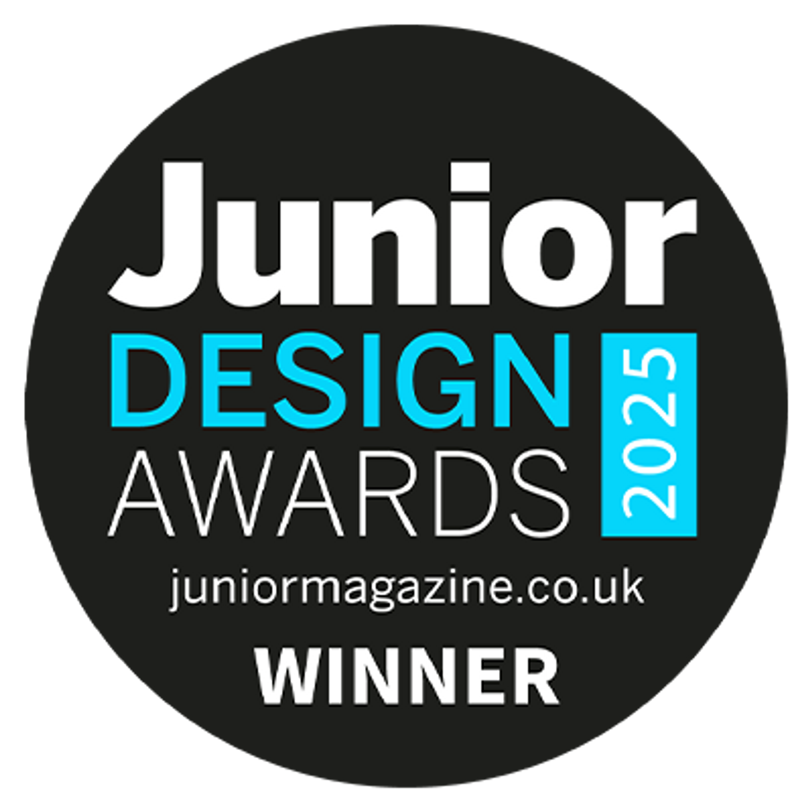 Junior Design Awards 2025 Winner badge from juniormagazine.co.uk.