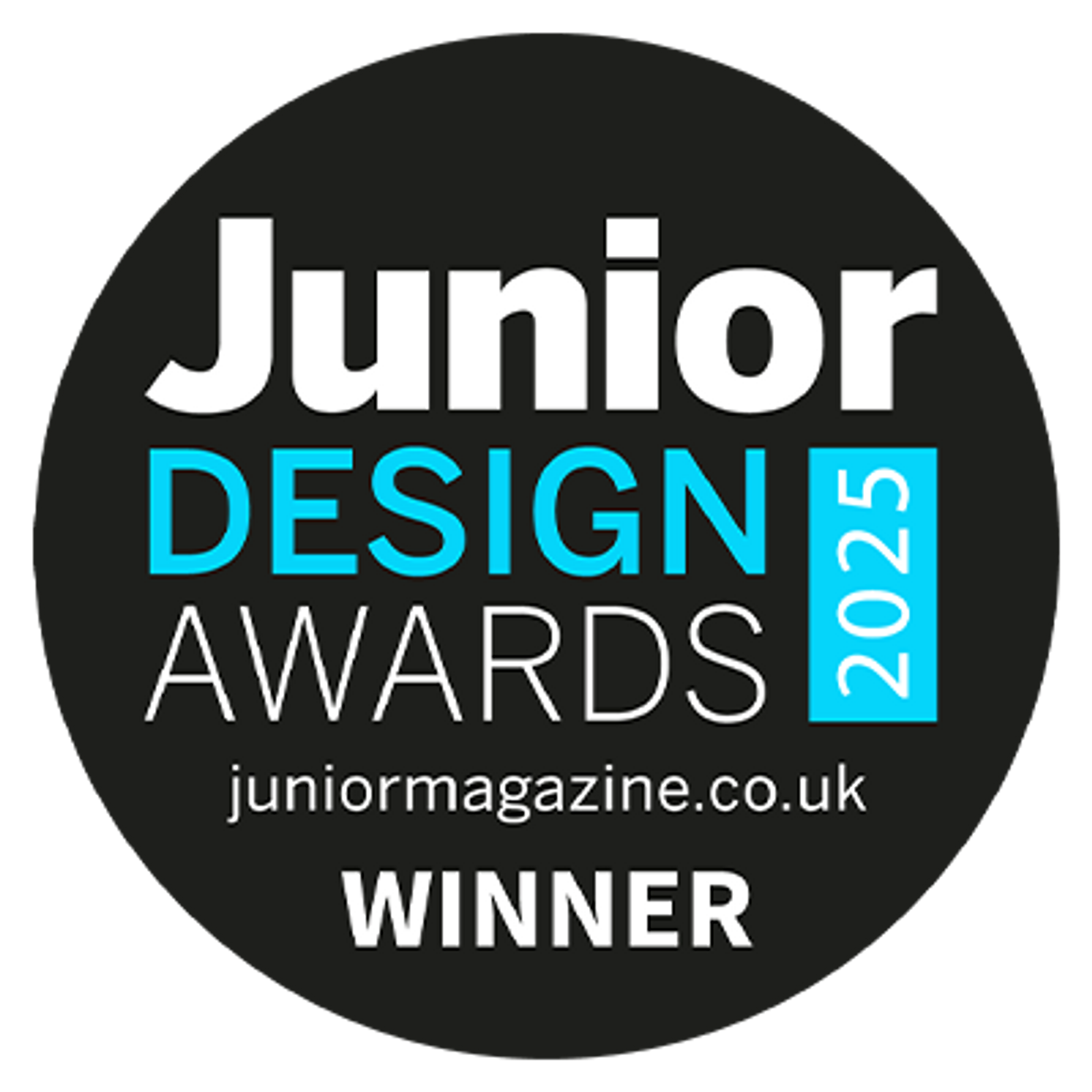 Junior Design Awards 2025 Winner badge from juniormagazine.co.uk.