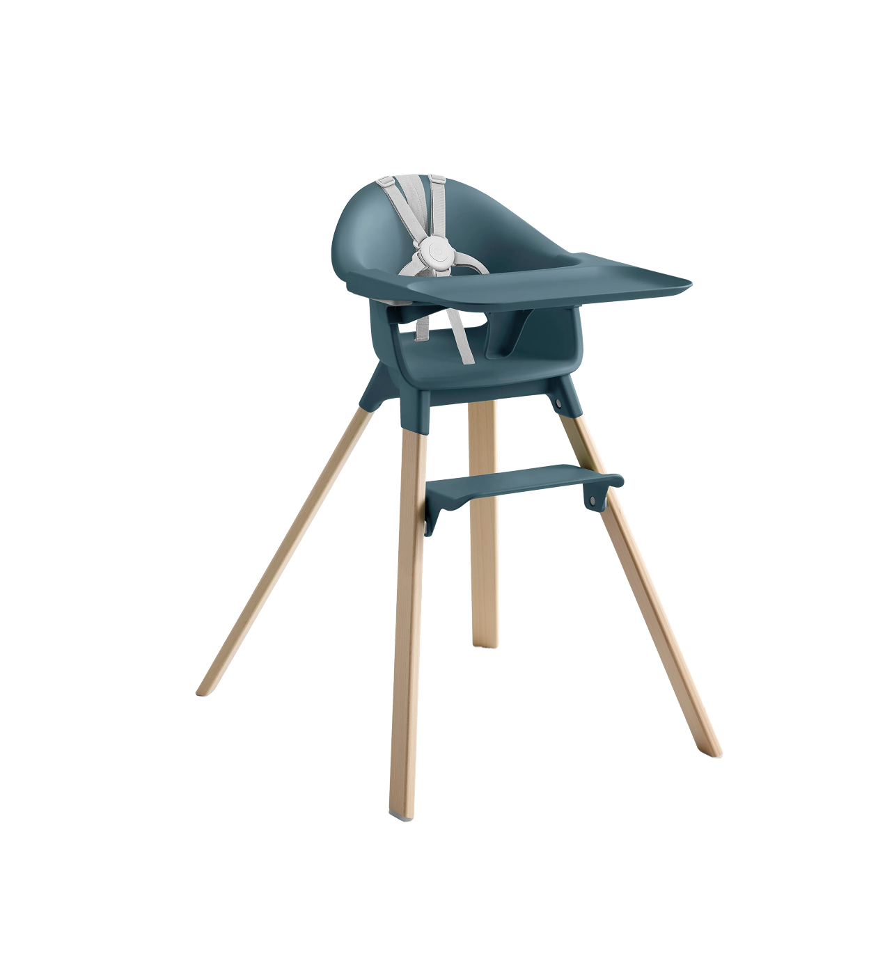 Stokke® Clikk™ Bamboo Natural and Fjord Blue plastic parts.