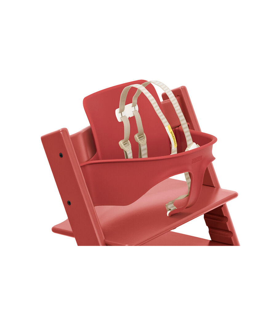 Tripp Trapp® Chair Warm Red with Baby Set. Close-up. US with Harness. view 33
