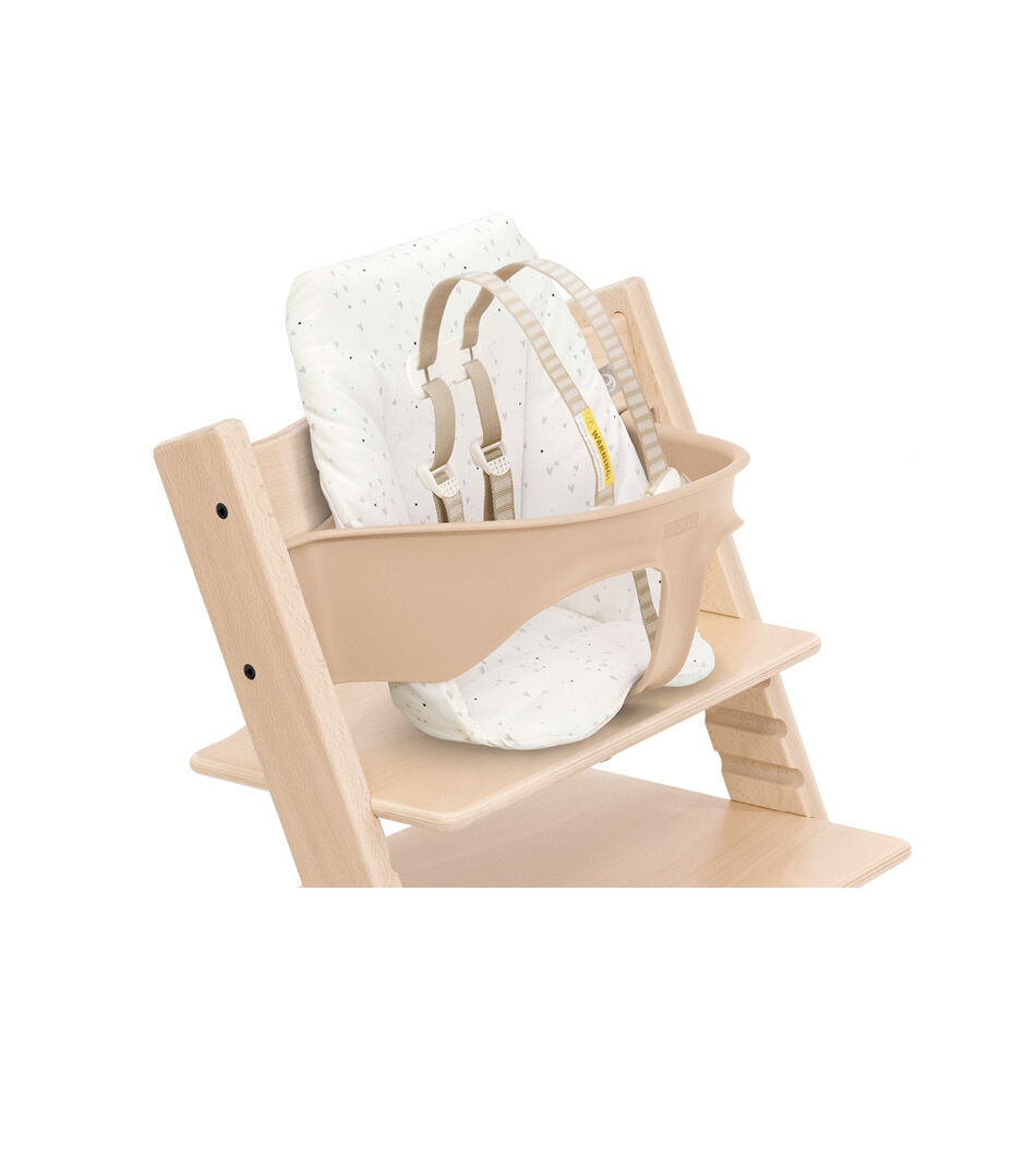 Tripp Trapp® chair Natural, Beech Wood, with Baby Set and Baby Cushion Sweet Hearts. US version.
