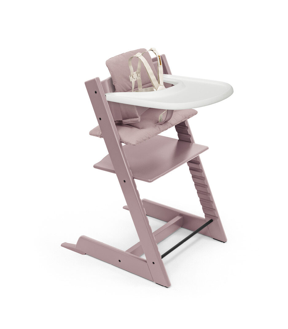 Tripp Trapp® High Chair² Heather Mauve, Heather Mauve Cushion and White Stokke® Tray, HeatherMauve, HeatherMauve Cushion+ Tray, mainview