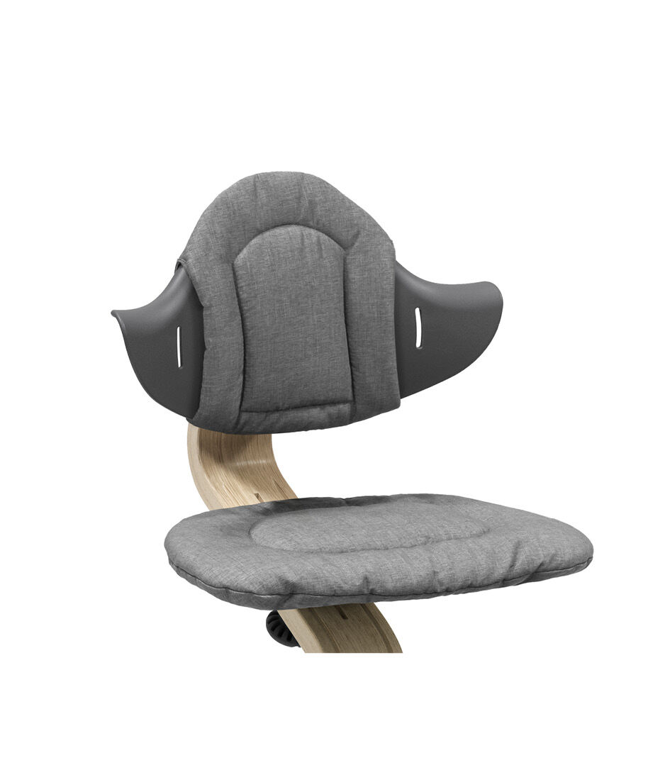Stokke® Nomi® Chair Natural-Anthracite with Grey Cushions. Close-up.