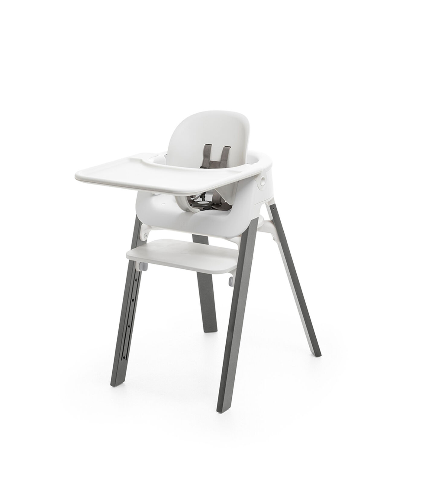 Stokke Steps Chair White Seat Storm Grey Legs Com Tray Baby Set Mounted On Stokke Steps Highchair