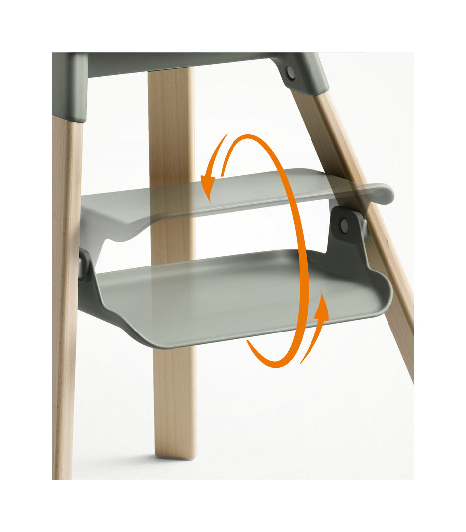 Stokke® Clikk™ High Chair Natural / Glacier Green. Detail, footrest rotation.