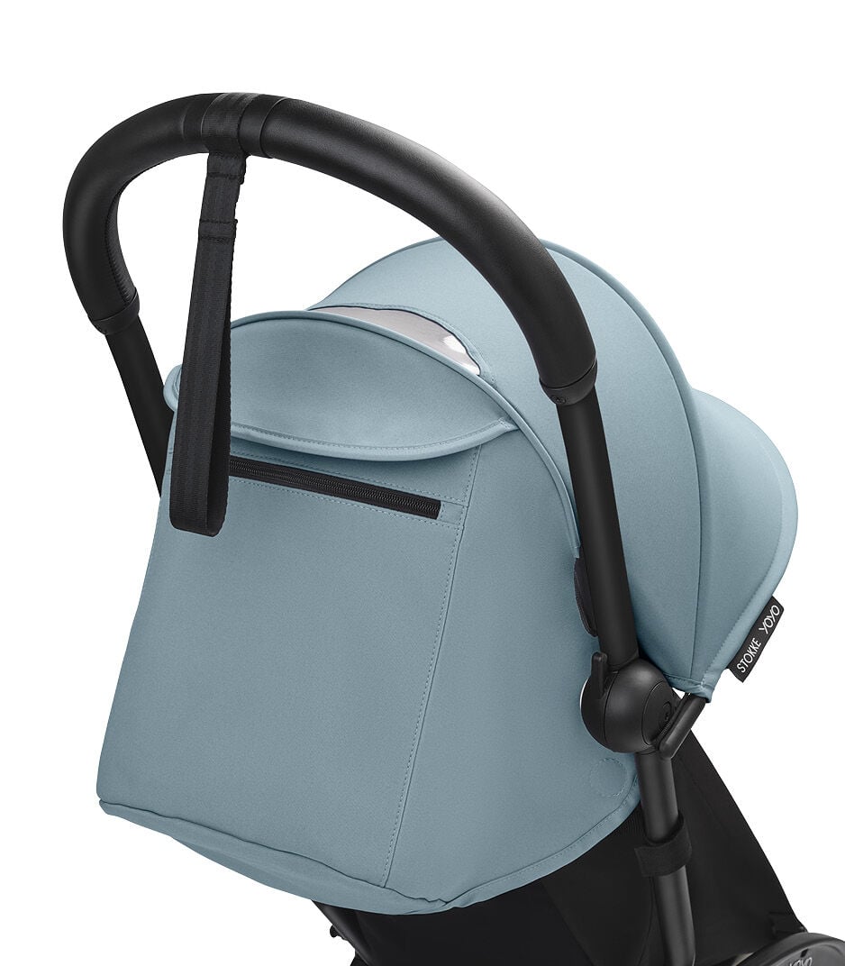 Stokke® YOYO3® 6+ Aqua. Black Frame. Handle bar, close-up. Angled. galery image 2
