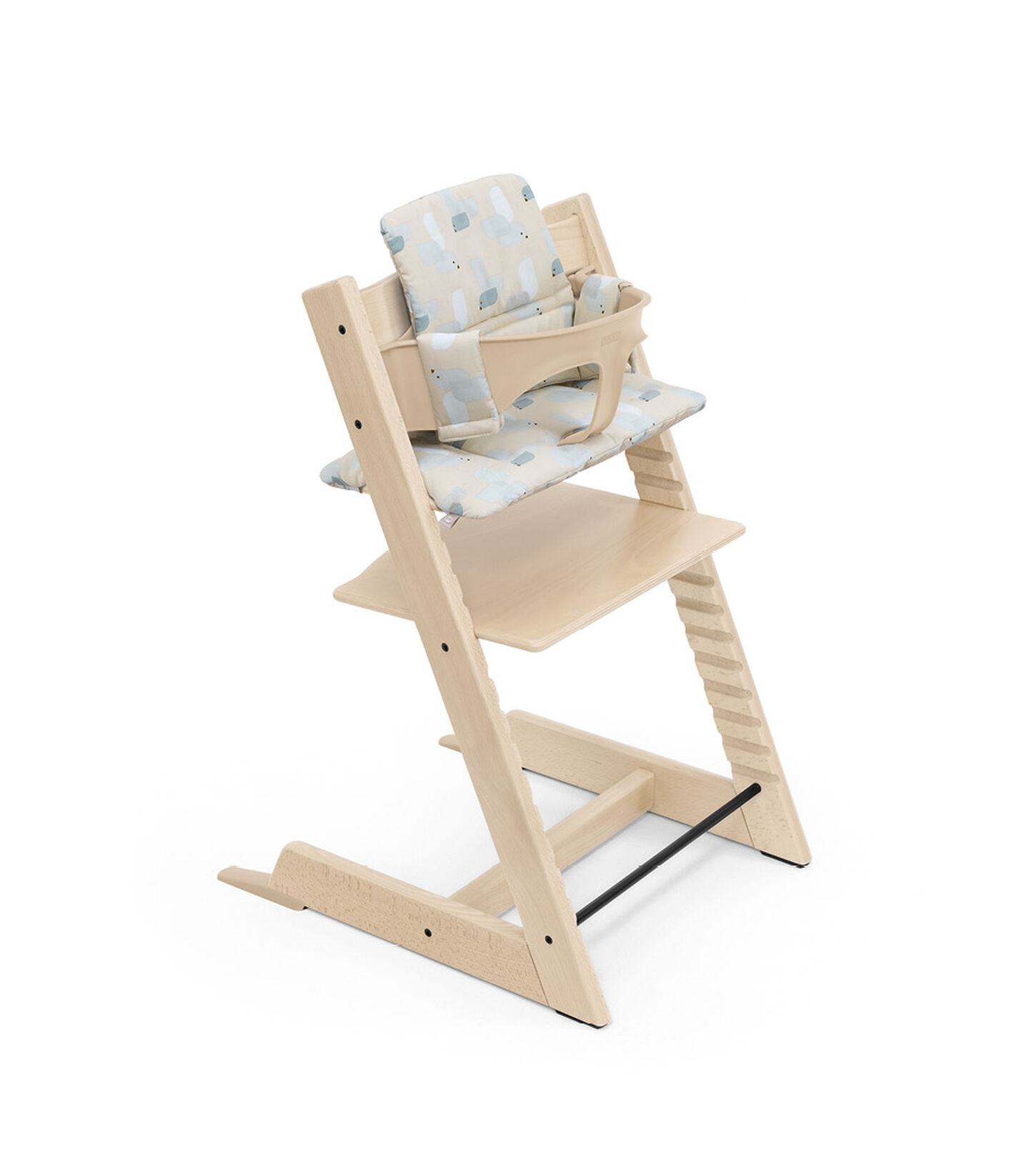 Tripp Trapp® High Chair Natural with Baby Set and Classic Cushion Birds Blue. view 7