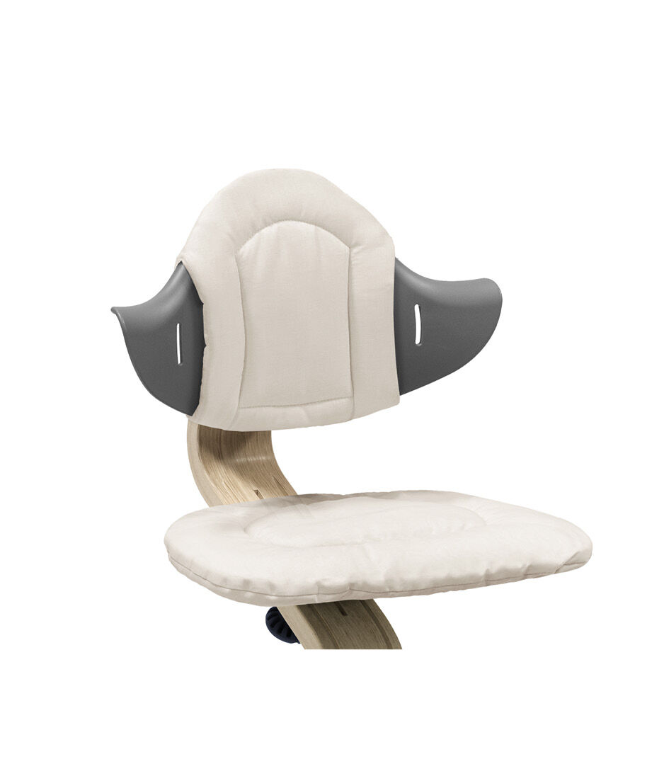 Stokke® Nomi® Chair Natural-Grey with Sand Cushion. Close-up.