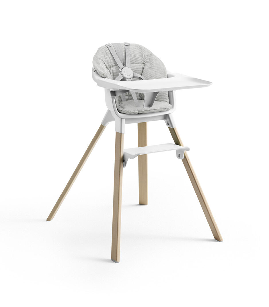 Stokke® Clikk™ High Chair with Tray and Harness, in Natural and White. Cushion Nordic Grey. galery image 10