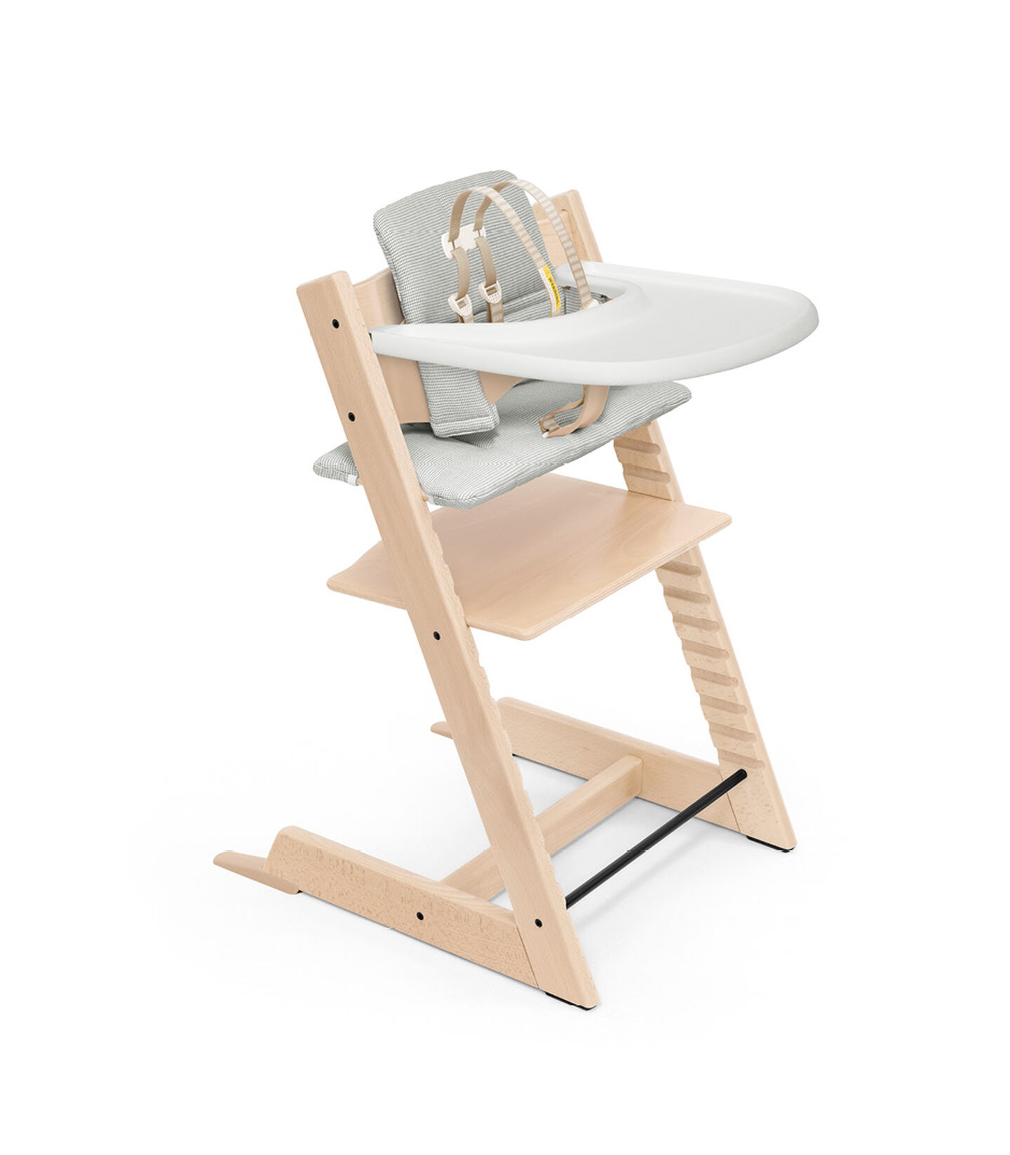 Tripp Trapp® Bundle. Chair Natural, Baby Set with Tray and Classic Cushion Nordic Grey. US version. view 1