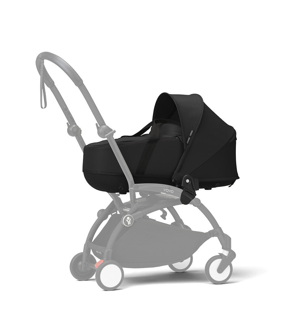 Stokke® YOYO3® Newborn Shell. Black. Black Frame. Shadowed frame.