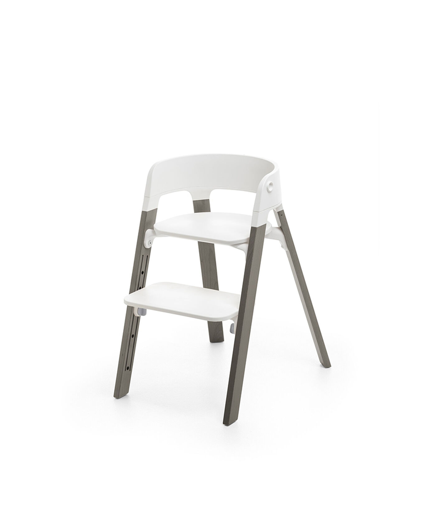 Stokke&reg; Steps&trade; Hazy Grey  with white seat and footrest in high position.