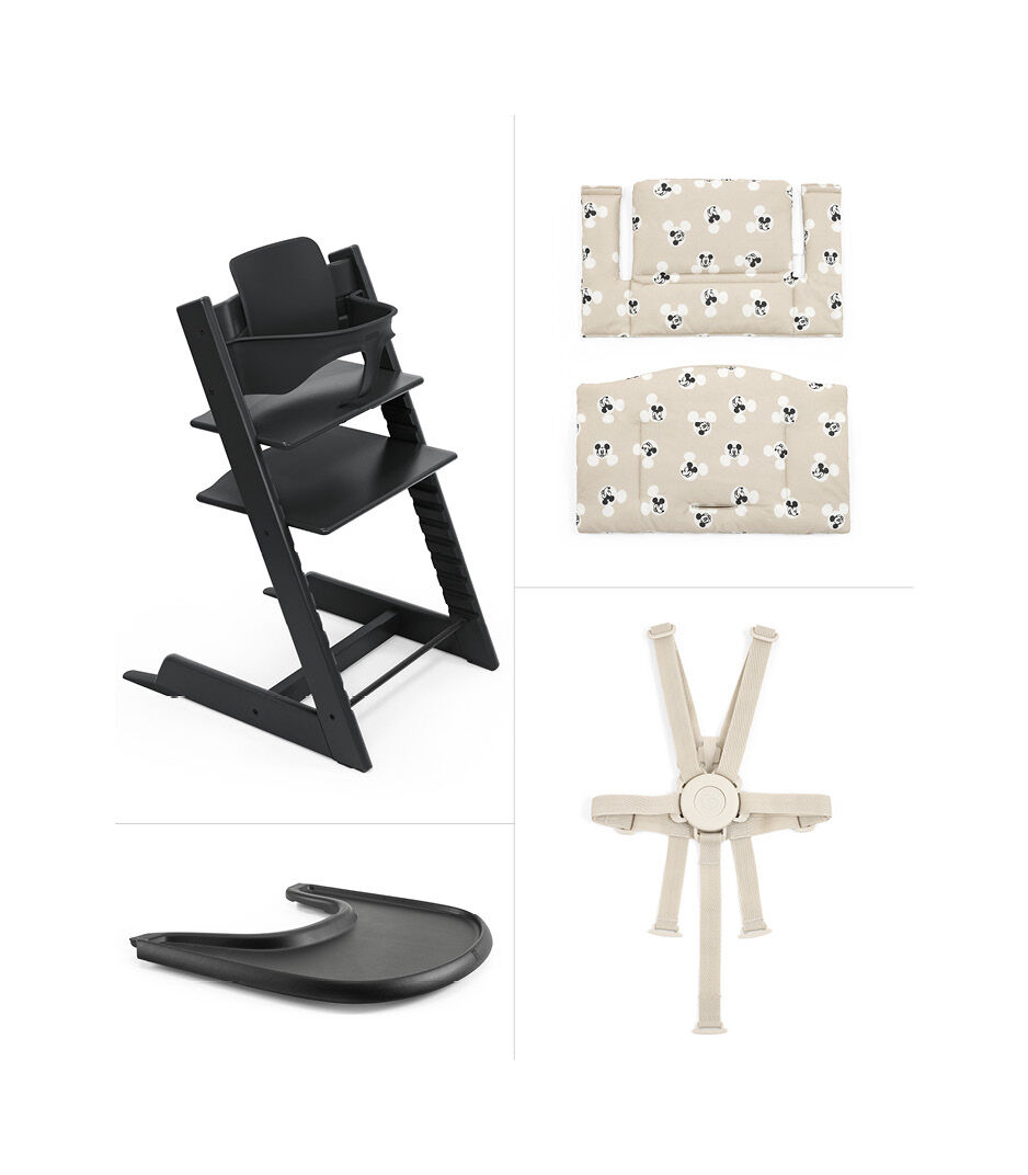 Tripp Trapp® High Chair² Black, Mickey Signature Cushion and Stokke® Tray, Black, Mickey Signature Cushion + Tray, mainview