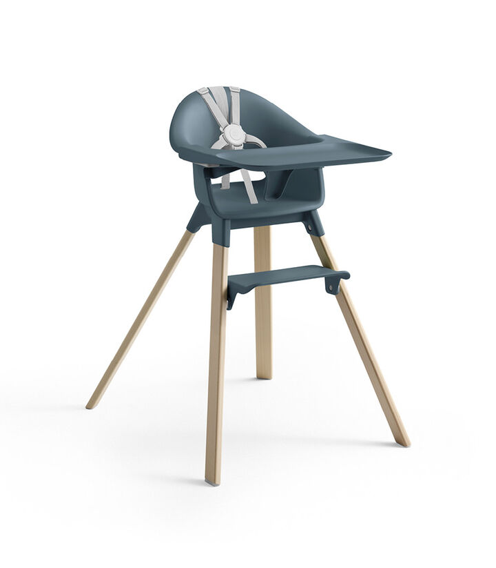 Stokke® Clikk™ High Chair with Tray and Harness, in Natural and Fjord Blue. view 1