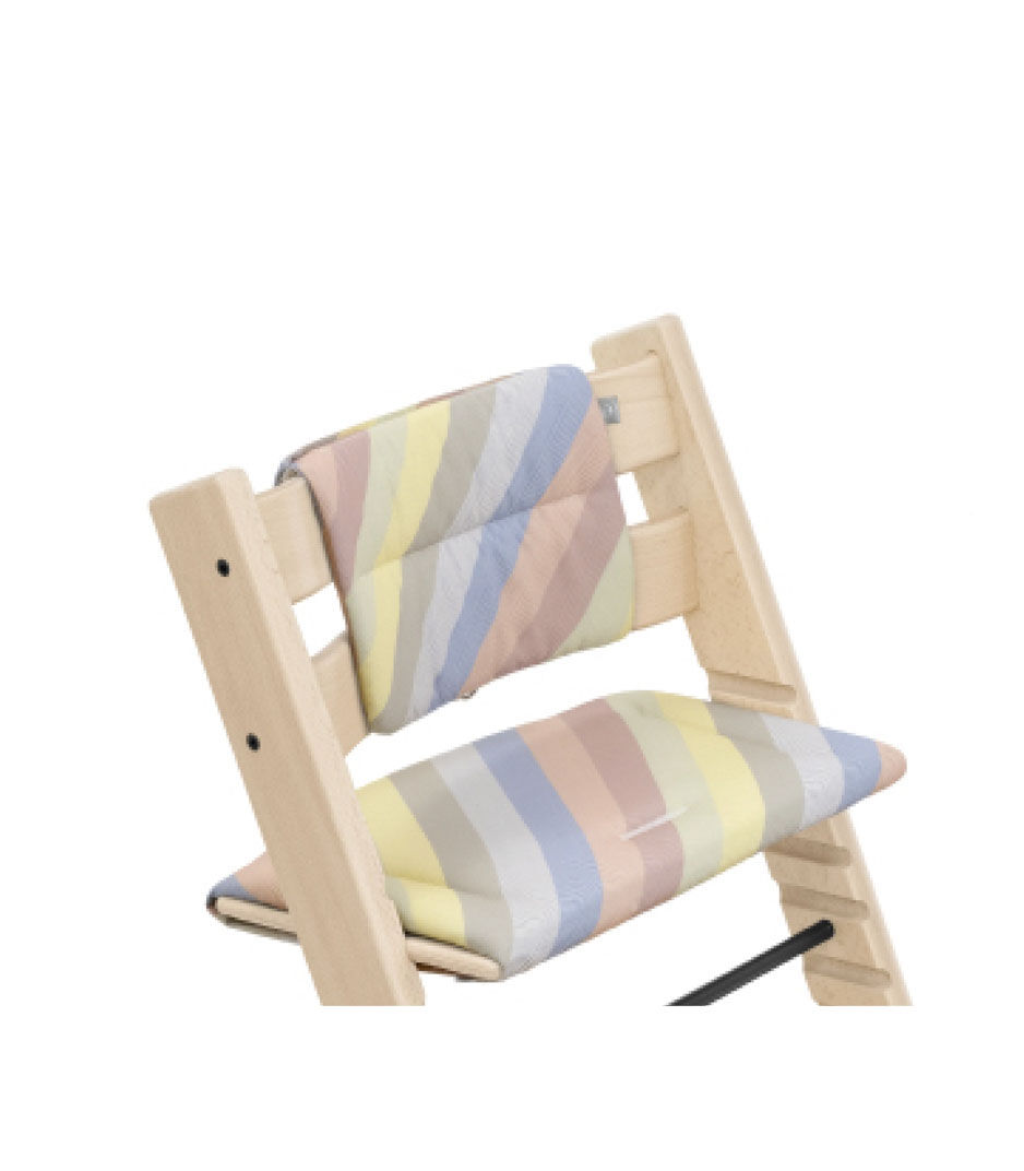 Tripp Trapp® Chair Natural with Cushion-25 Pastel Stripes. Close-up. galery image 1