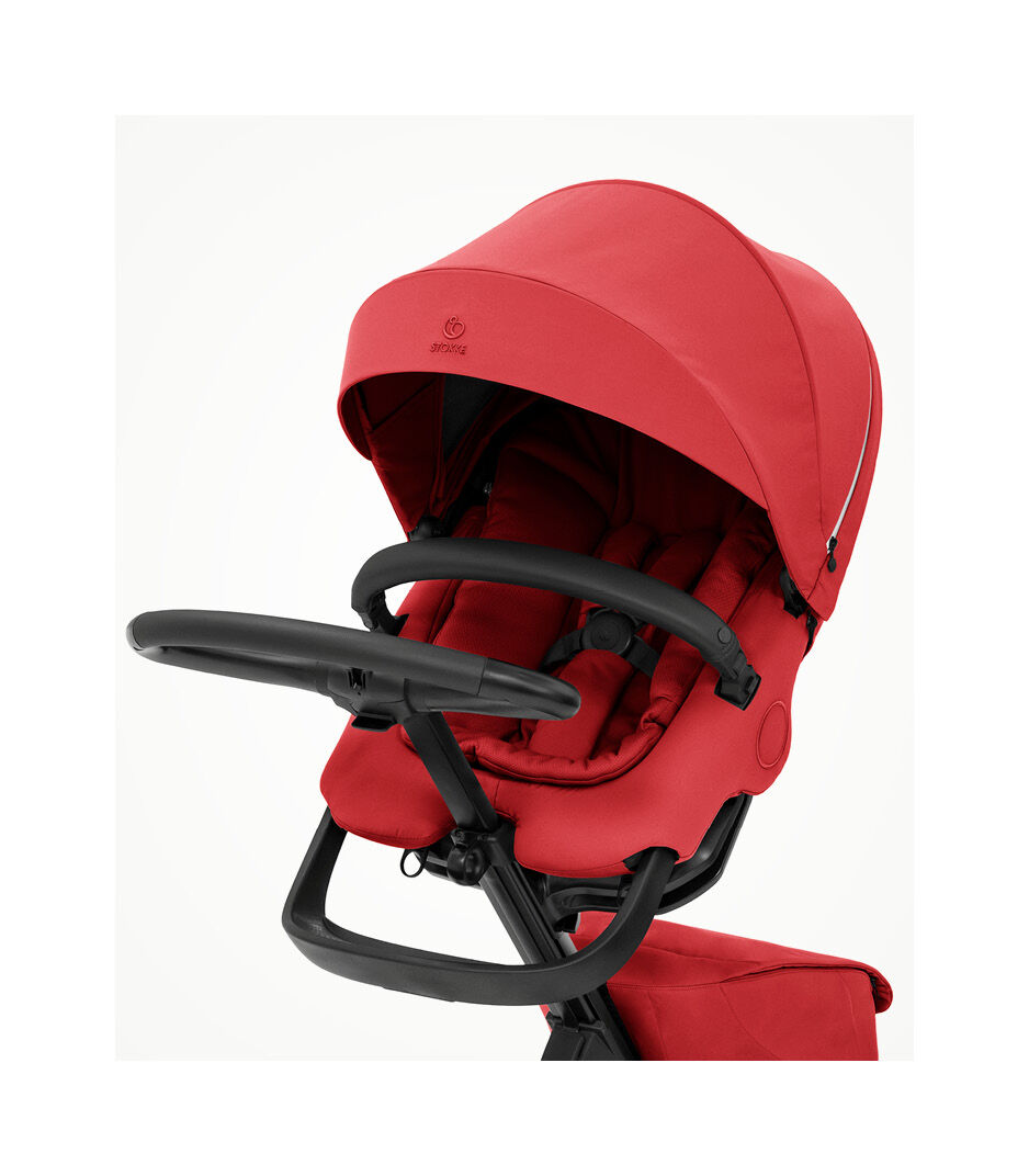 Stokke® Xplory® X Ruby Red Stroller with Seat. Zoomed.