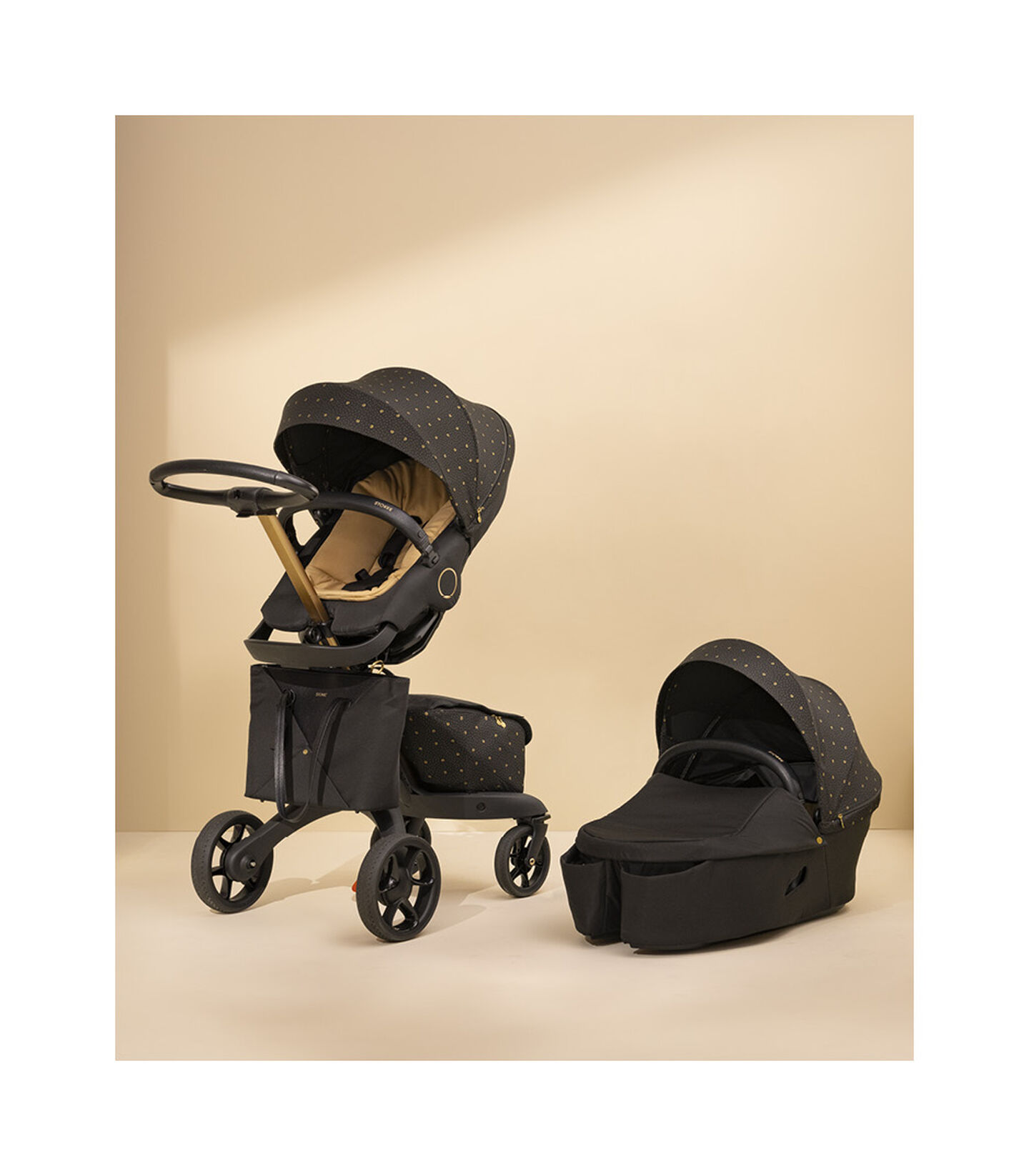 Stokke® Xplory® X Signature Seat with Changing Bag. Carry Cot. Styled.
 view 2