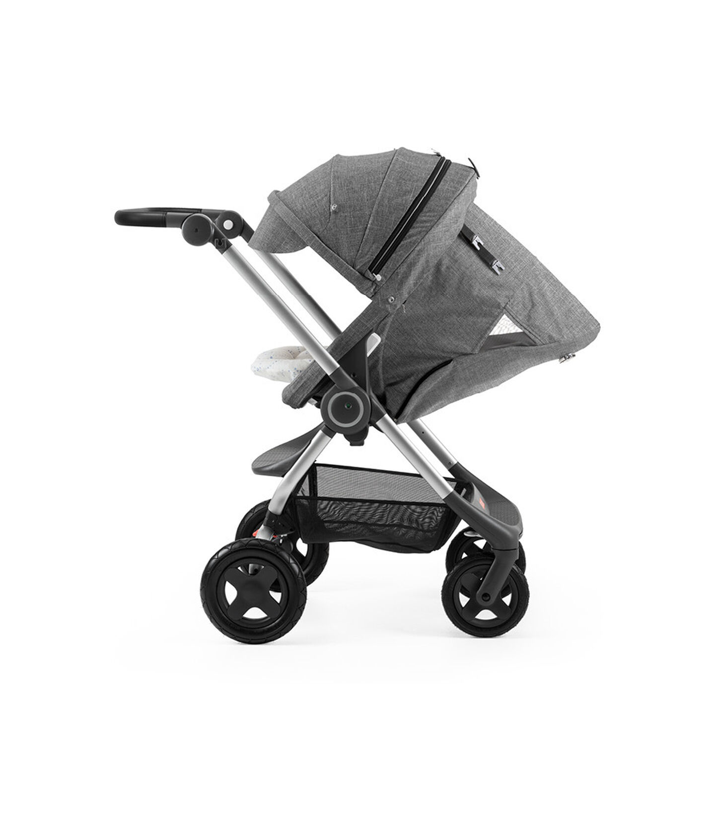 Stokke® Scoot™ with Black Melange seat and Canopy. Parent Facing. Sleep position. Stokke® Scoot™ with Black Melange seat and Canopy. Parent Facing. Sleep position.