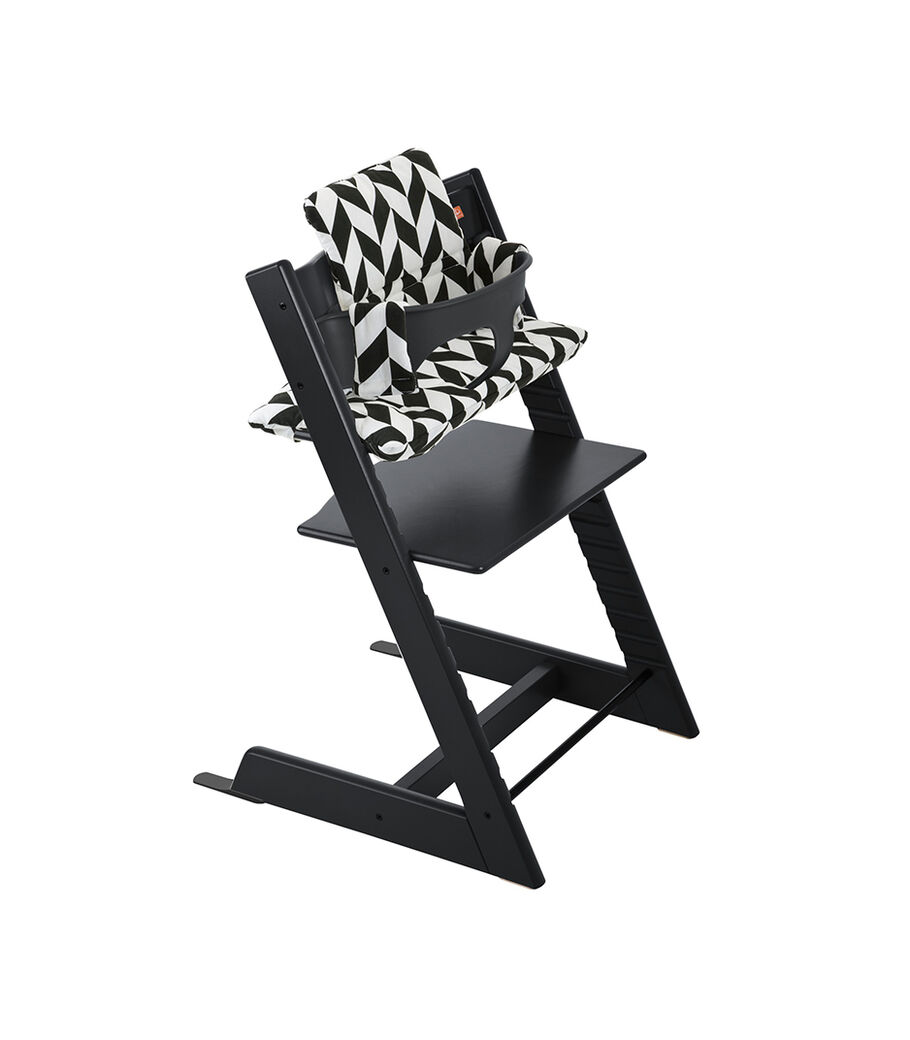 Tripp Trapp&reg; Black with Baby Set and Black Chevron Cushion.