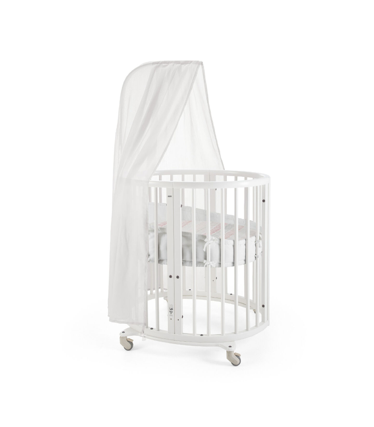 Stokke® Sleepi Mini, Natural. Canopy, Bumper and Fitted Sheet, Coral Straw. view 3