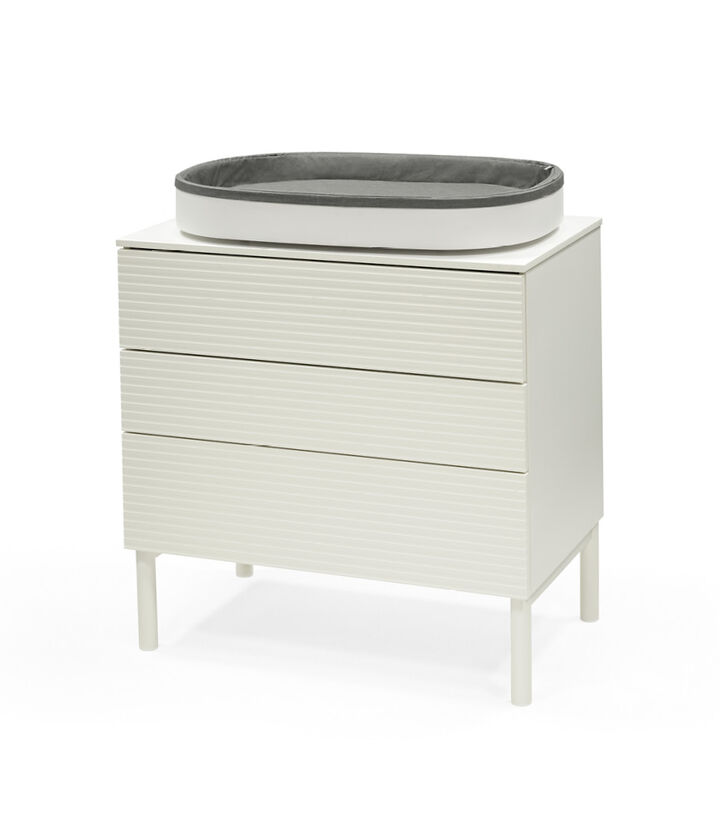 Stokke® Sleepi™ Dresser, White. With Changer on Top. Changing Pad Grey. view 1