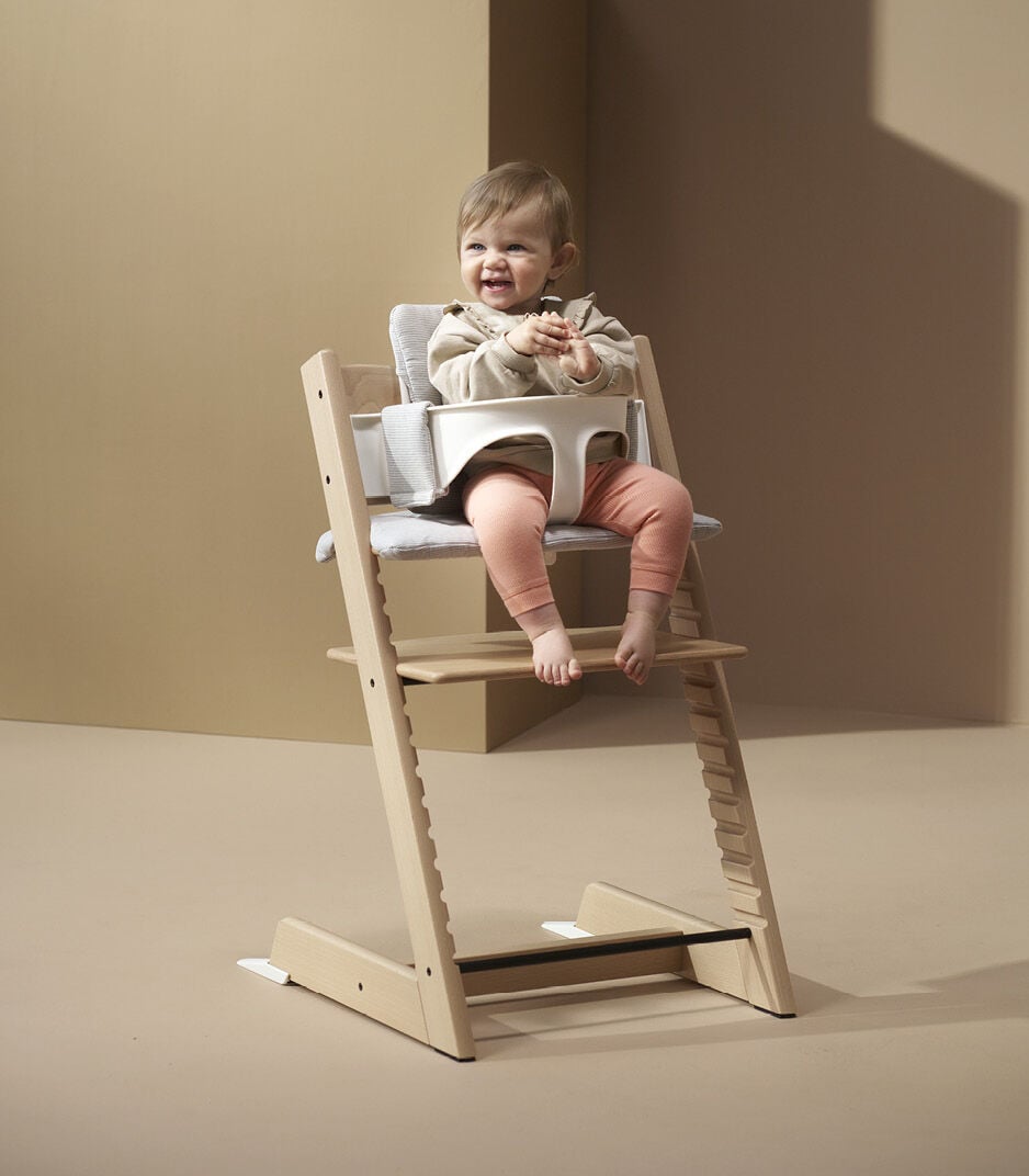 Tripp Trapp® High Chair Natural. Baby Set White with Cushion Nordic Grey.