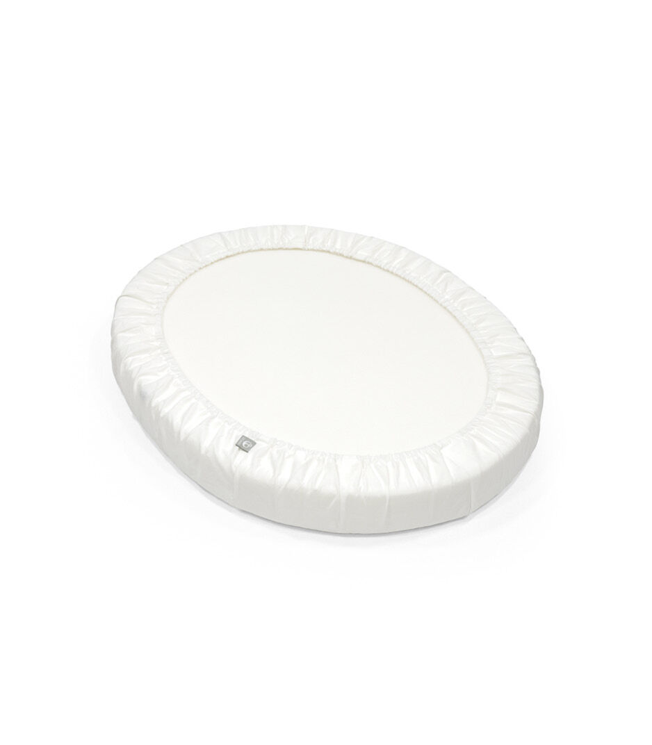Stokke Sleepi Mini Mattress. With Fitted Sheet, White. Bottom side, detail. galery image 3