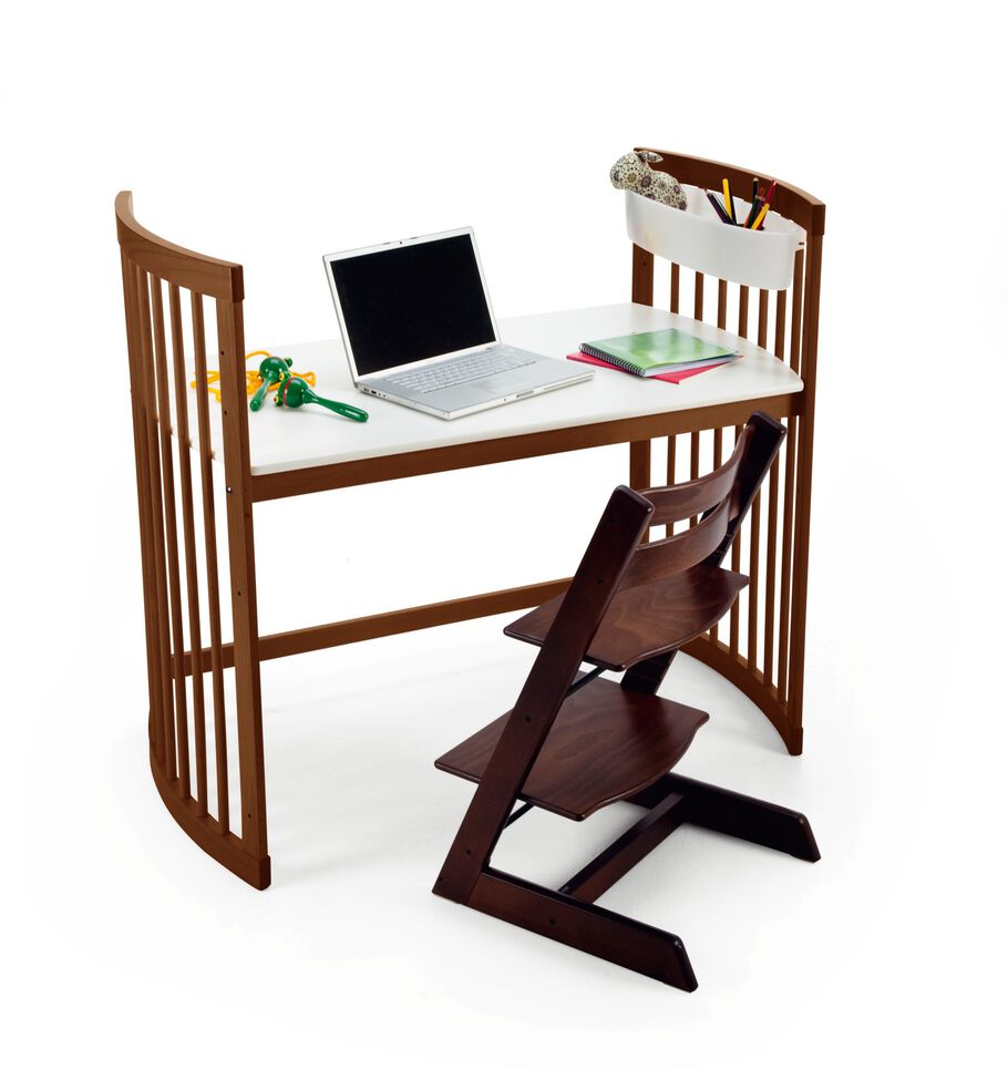 Stokke&reg; Care large desk Walnut Brown, with Tripp Trapp&reg; Walnut Brown.