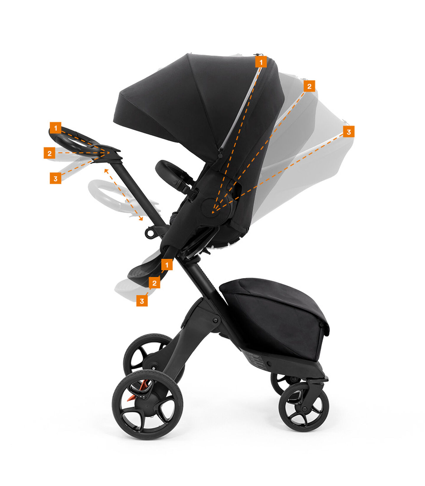 Stokke® Xplory® X Rich Black Stroller with Seat. Adjustments.  view 6