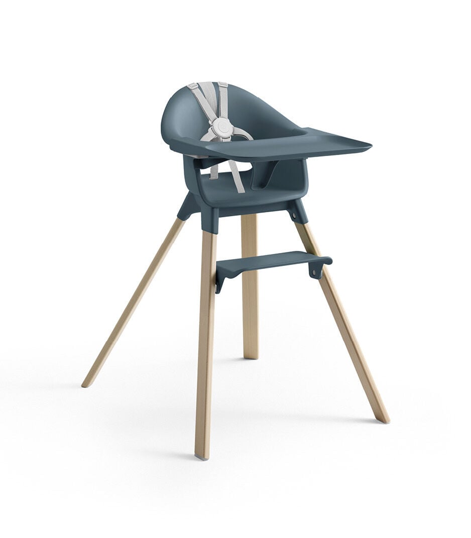 Stokke® Clikk™ High Chair with Tray and Harness, in Natural and Fjord Blue. galery image 2