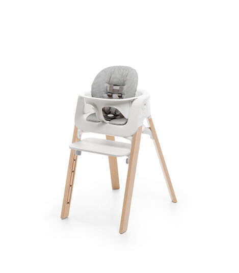 Stokke® Steps™ Chair Natural with Baby Set White and Cushion. Nordic Grey. view 3