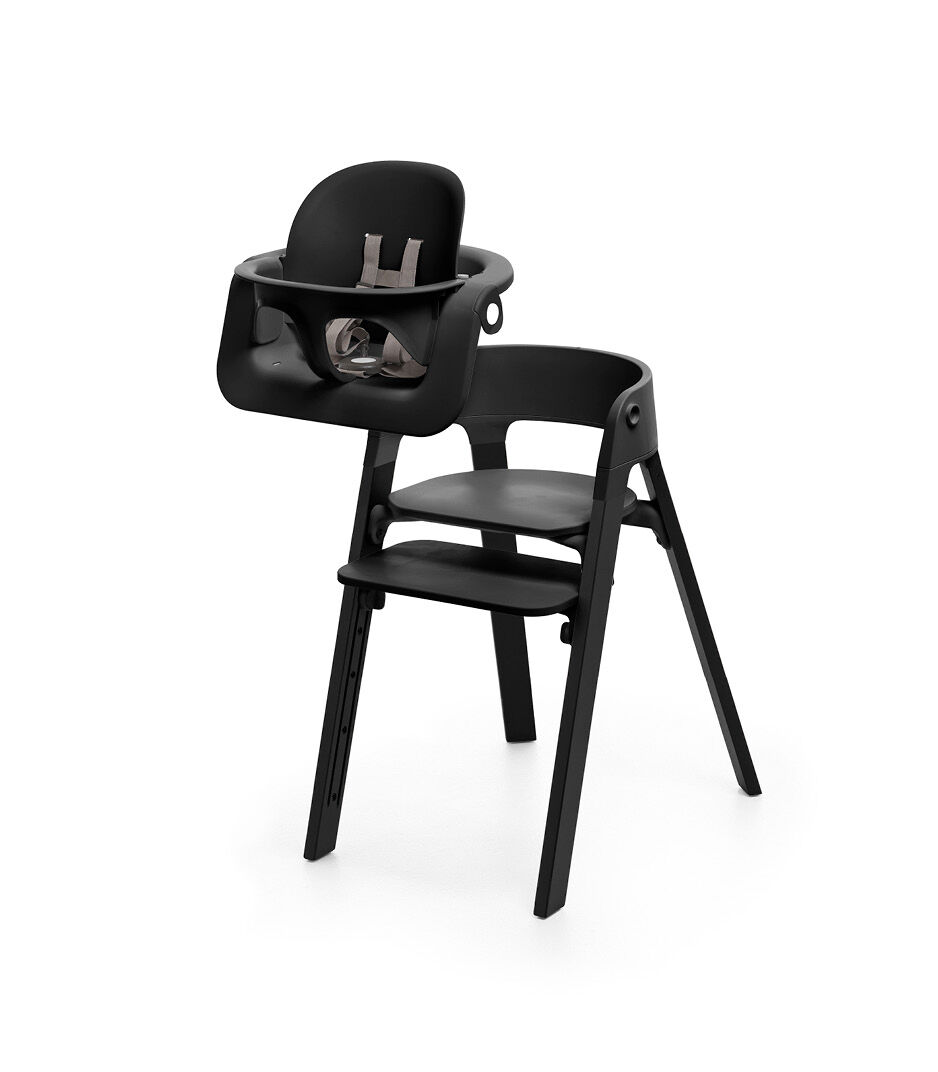 Stokke® Steps™ Bundle, Chair and Baby Set, Beech Black wood legs and Black plastic parts.