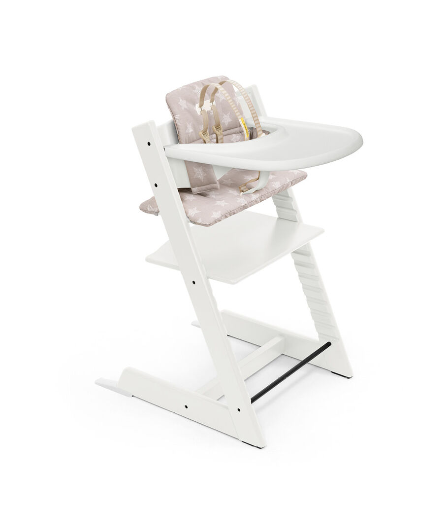 Tripp Trapp® Bundle. Chair White, Baby Set with Tray and Classic Cushion Stars Silver. US version. view 26