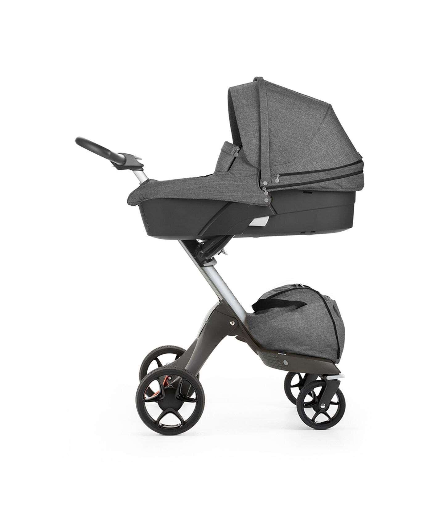 Stokke® Xplory® with Carry Cot, Black Melange. New wheels 2016. Stokke® Xplory® with Carry Cot, Black Melange. New wheels 2016.