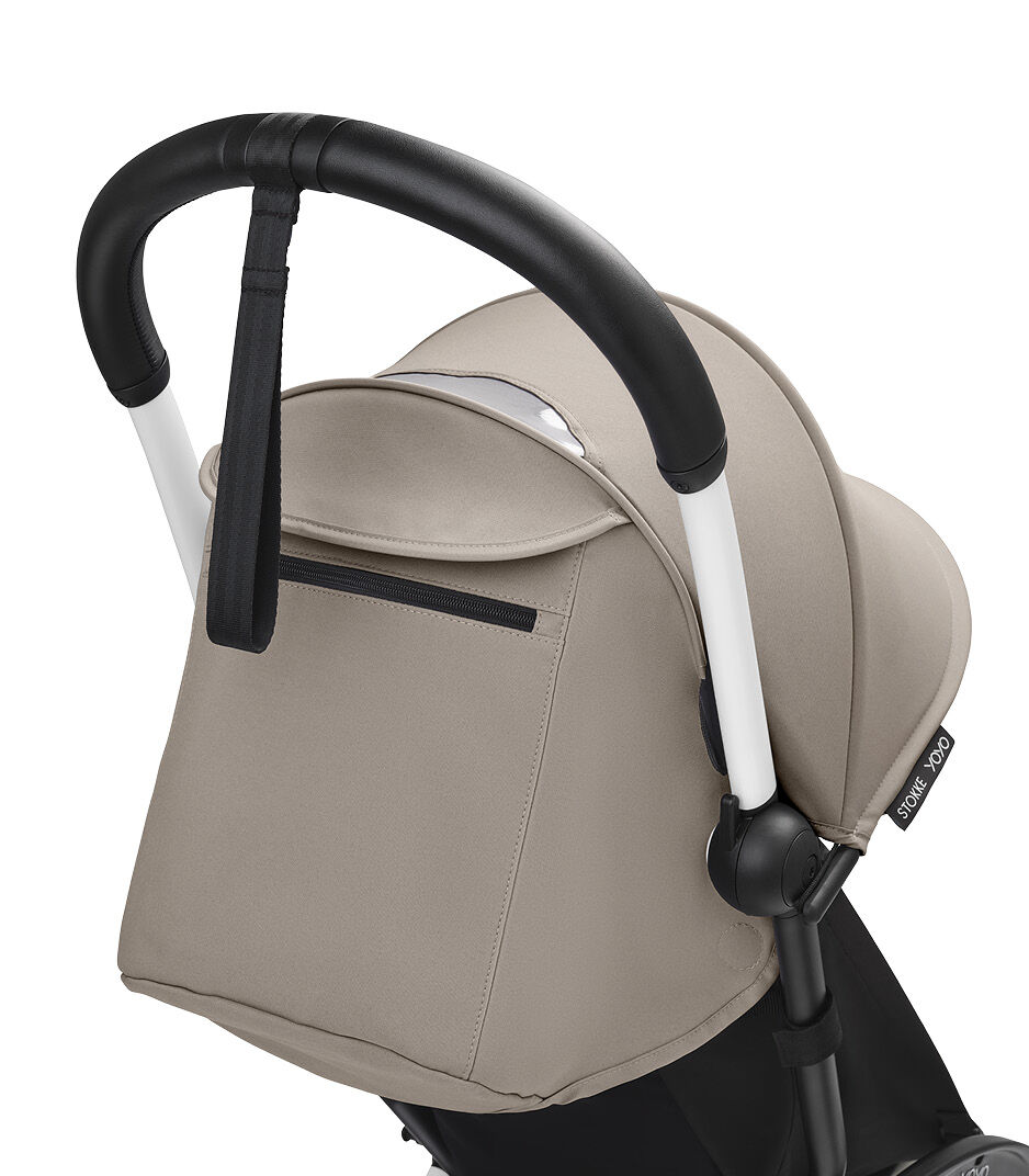 Stokke® YOYO3® 6+ Taupe. White Frame. Handle bar, close-up. Angled. galery image 5