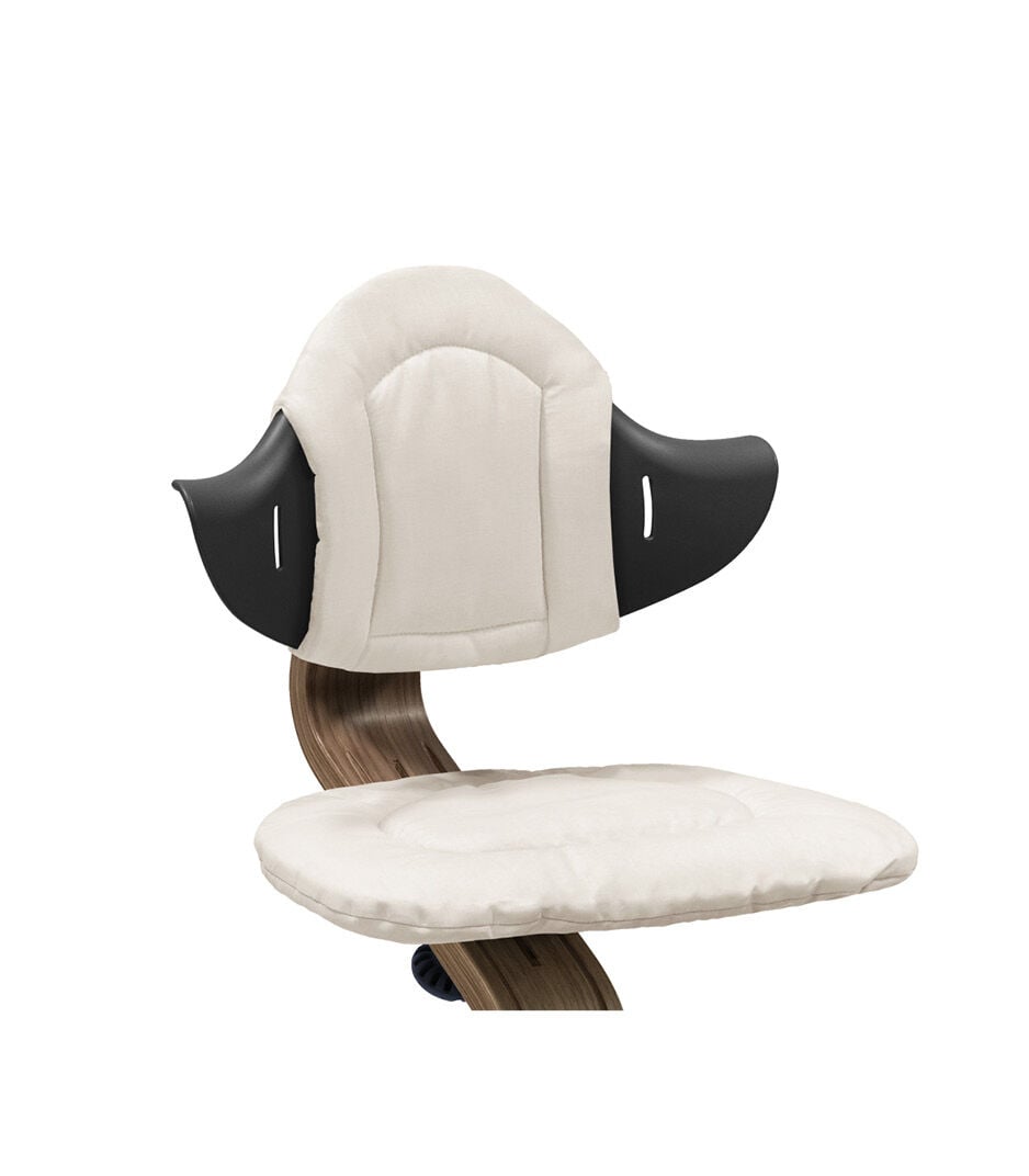 Stokke® Nomi® Chair. Walnut/Black with Cushion Sand. Close-up. galery image 5