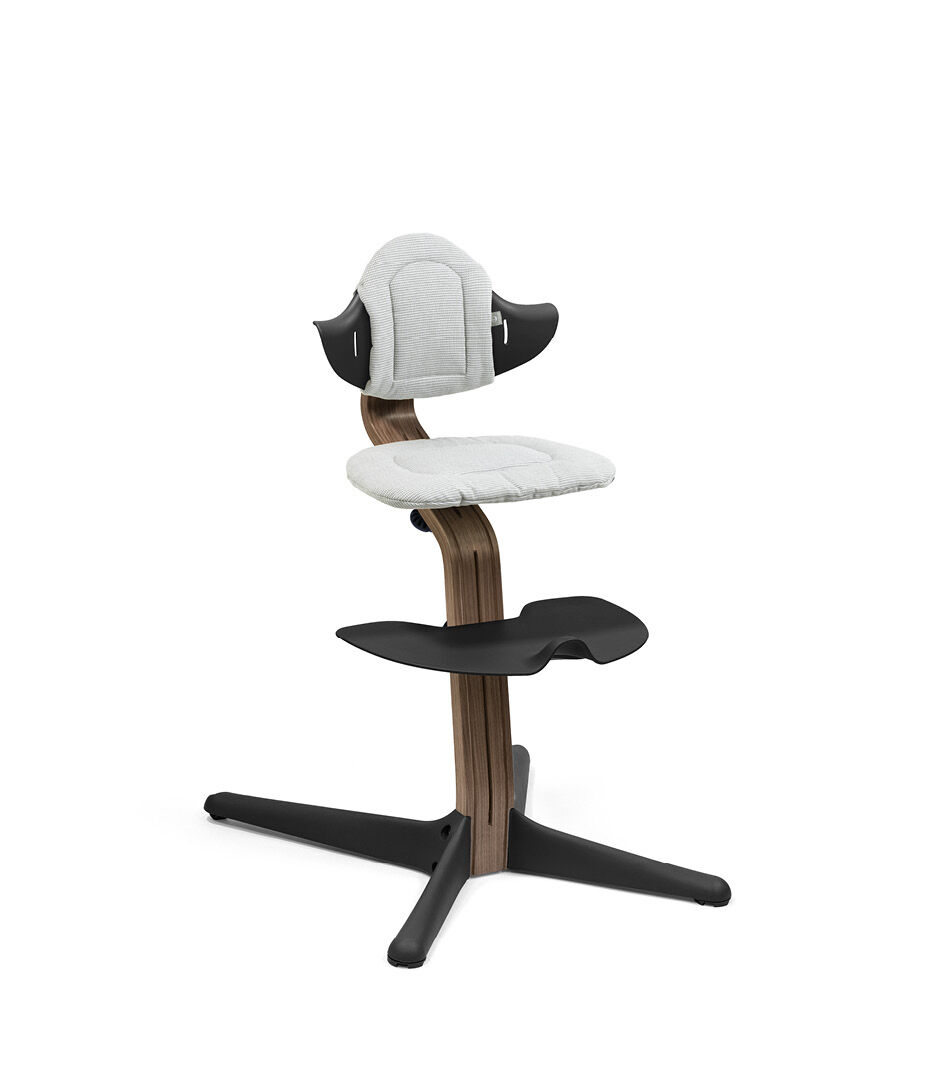 Stokke® Nomi® Chair. Premium Walnut wood and Black plastic parts. Cushion Nordic Grey. galery image 7