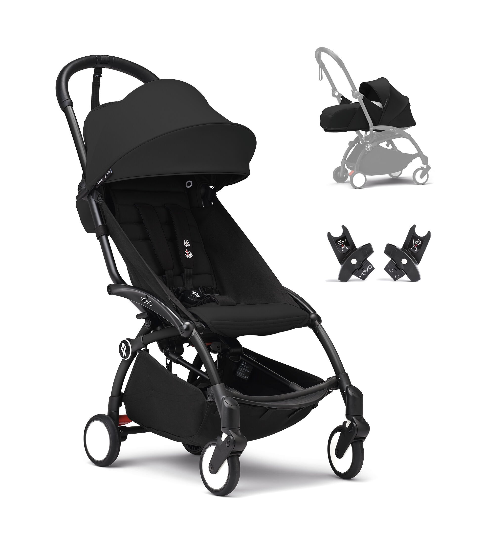 Stokke® YOYO3 6+ Black. Newborn pack and Car Seat Adapters.