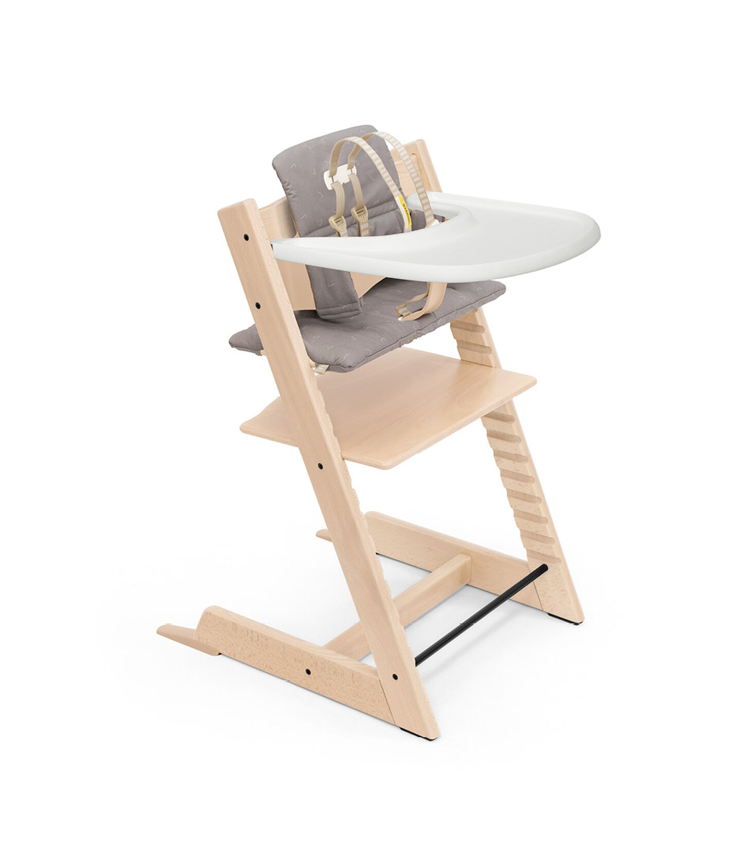 Tripp Trapp® Bundle. Chair Natural, Baby Set with Tray and Classic Cushion Icon Grey. US version. view 1
