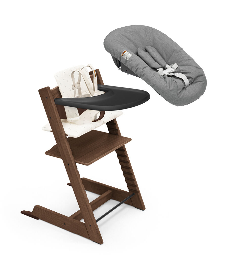 Tripp Trapp® High Chair² Oak Warm Brown, Wheat Cream Cushion, Anthracite Newborn Set and Stokke® Tray, Oak Warm Brown,WheatCream Cush +Newborn, mainview