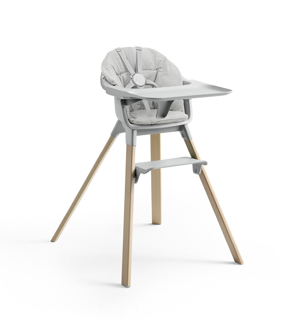 Stokke® Clikk™ High Chair with Tray and Harness, in Natural and Cloud Grey. Cushion Nordic Grey. galery image 6