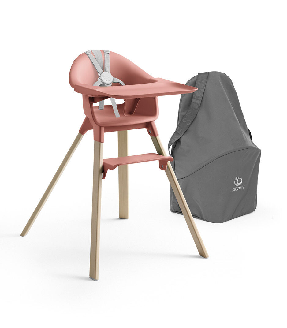Stokke® Clikk™ High Chair Sunny Coral with Travel Bag Grey.