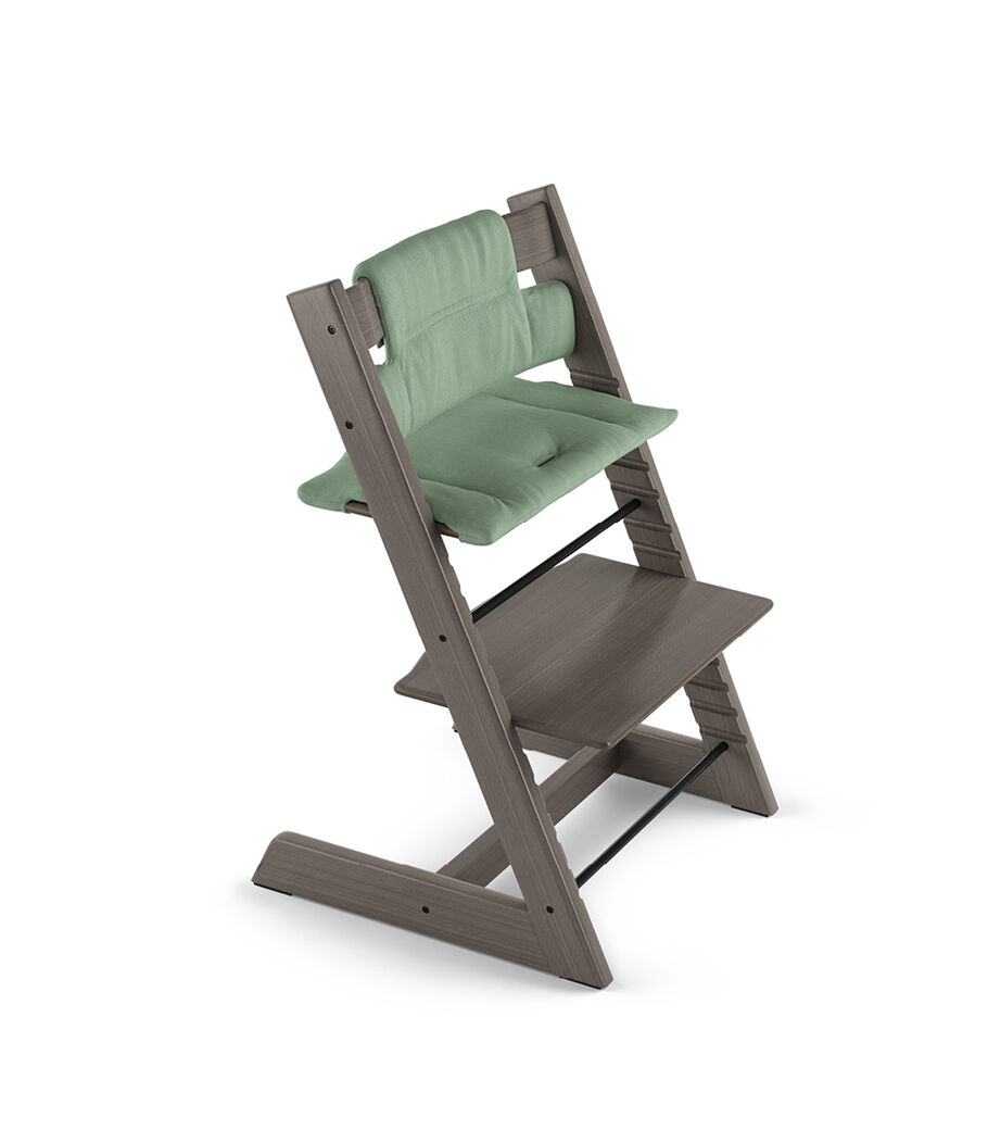 Tripp Trapp&reg; Hazy Grey with Classic Cushion Timeless Green.
