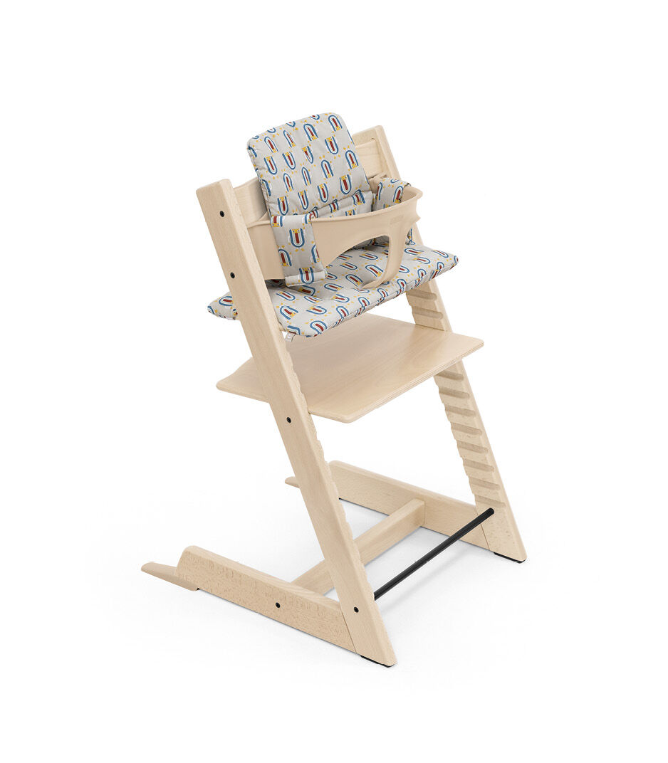 Tripp Trapp® High Chair Natural with Baby Set and Classic Cushion Robot Grey.