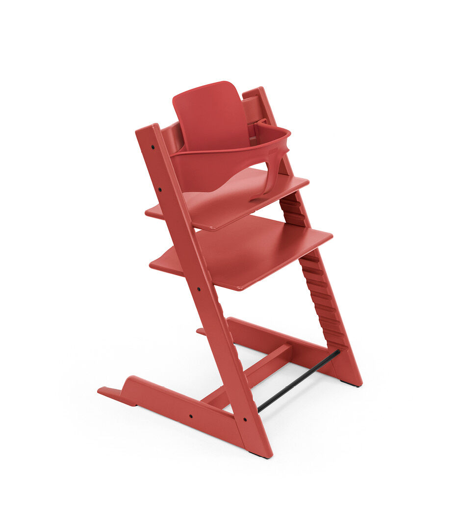 Tripp Trapp® chair Warm Red, Beech Wood, with Baby Set.