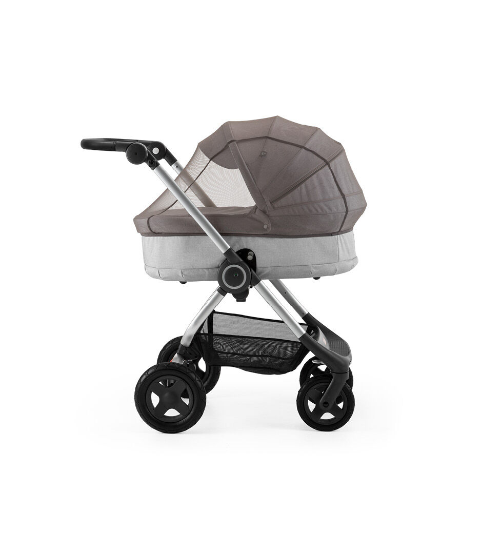 Stokke® Scoot™ With Carry Cot Grey Melange. Leatherette handle. Mosquito Net.