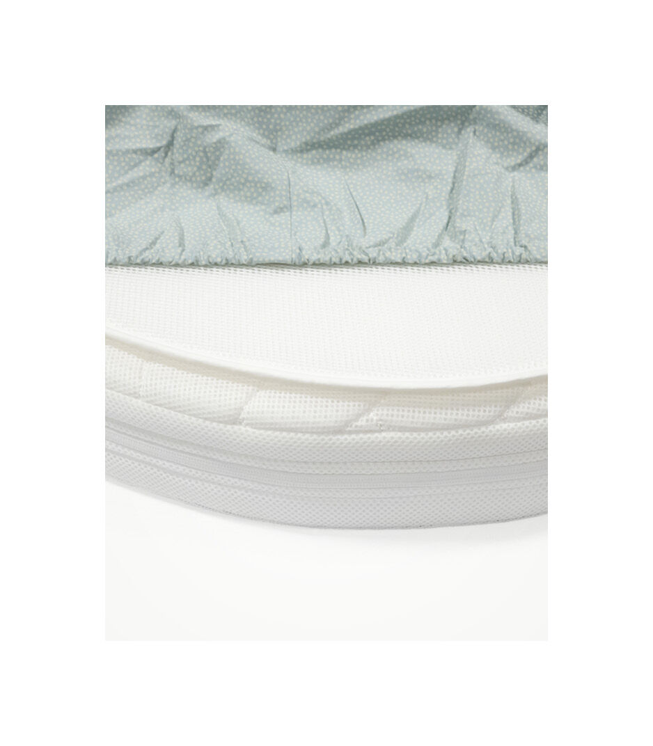 Sleepi® Mini™ Mattress with Protection Sheet and Fitted Sheet Dots Sage.