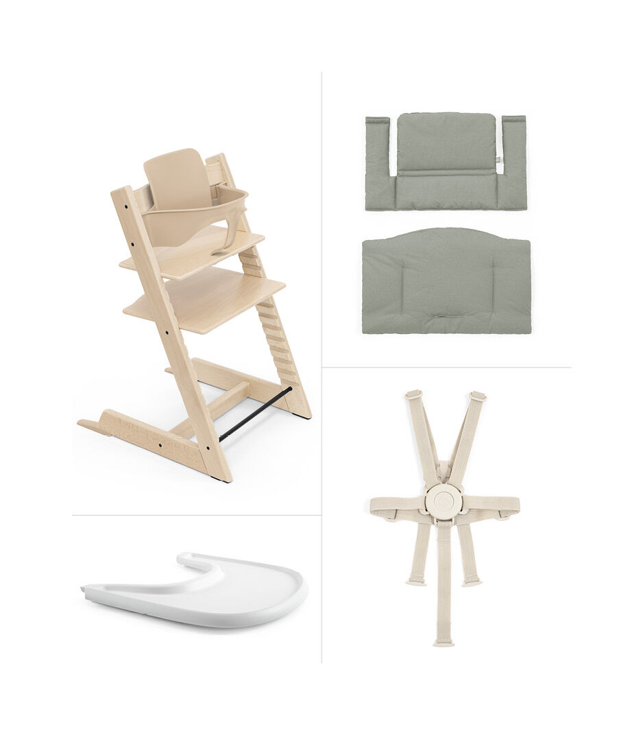 Tripp Trapp® High Chair² Natural, Glacier Green Cushion and Stokke® Tray , Natural, Glacier Green Cushion + Tray, mainview