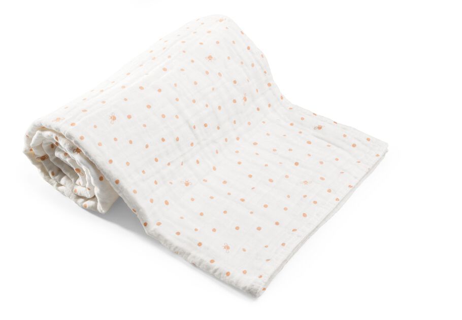 Stokke Textiles, Blanket Muslin Cotton Coral Bee.